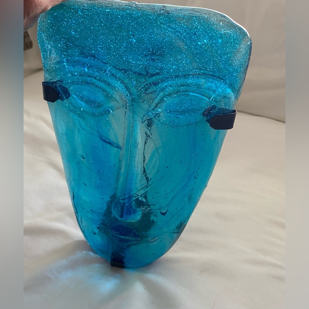 Vintage blue glass face mask wall sconce